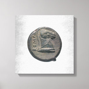 Silver Horse Antic Roman Coin Silver Background Canvas Print