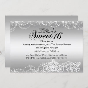 Silver Horse Carriage Princess Sweet 16 Invite
