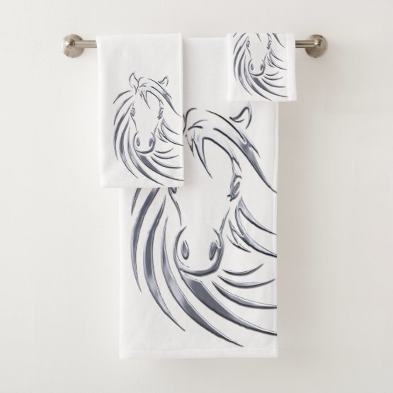 Silver Horse Head Bath Towel Set