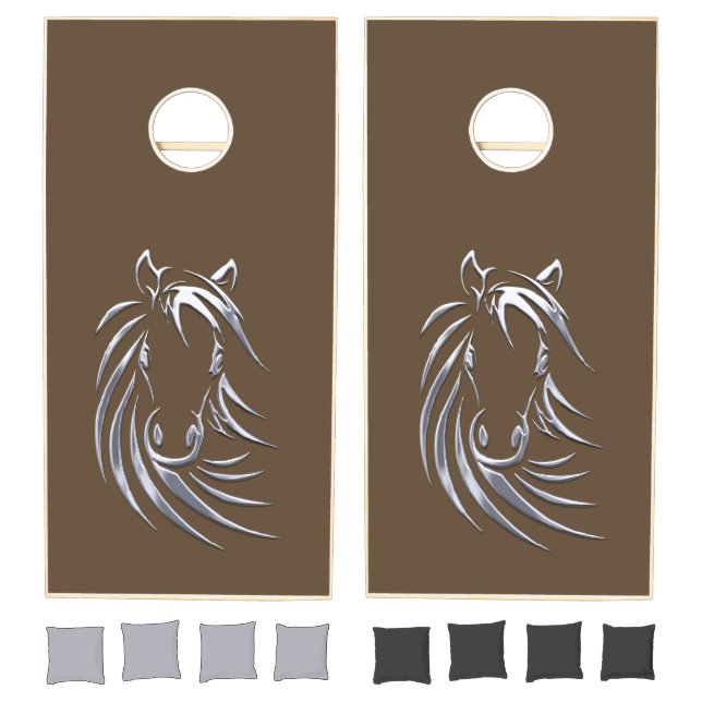 Silver Horse Head Brown Cornhole Set (Set)