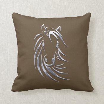 Silver Horse Head Brown Throw Pillow