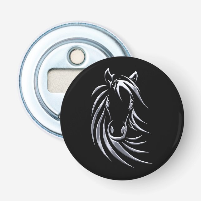 Silver Horse Head on Black Bottle Opener (Front)