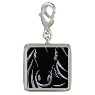 Silver Horse Head on Black Charm