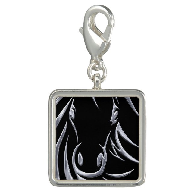 Silver Horse Head on Black Charm (Front)