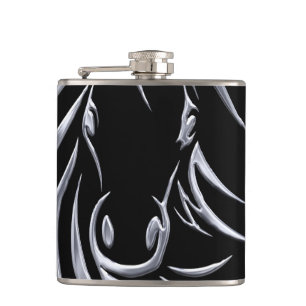 Silver Horse Head on Black Flask