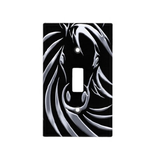 Silver Horse Head on Black Light Switch Cover