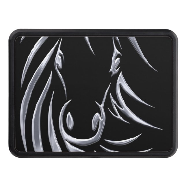 Silver Horse Head on Black Tow Hitch Cover (Front)