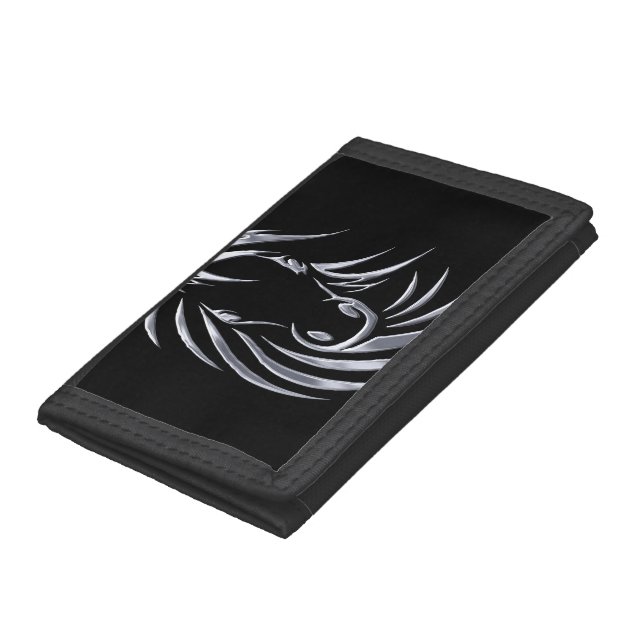 Silver Horse Head on Black Trifold Wallet (Bottom)