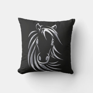 Silver Horse Head Outdoor Pillow