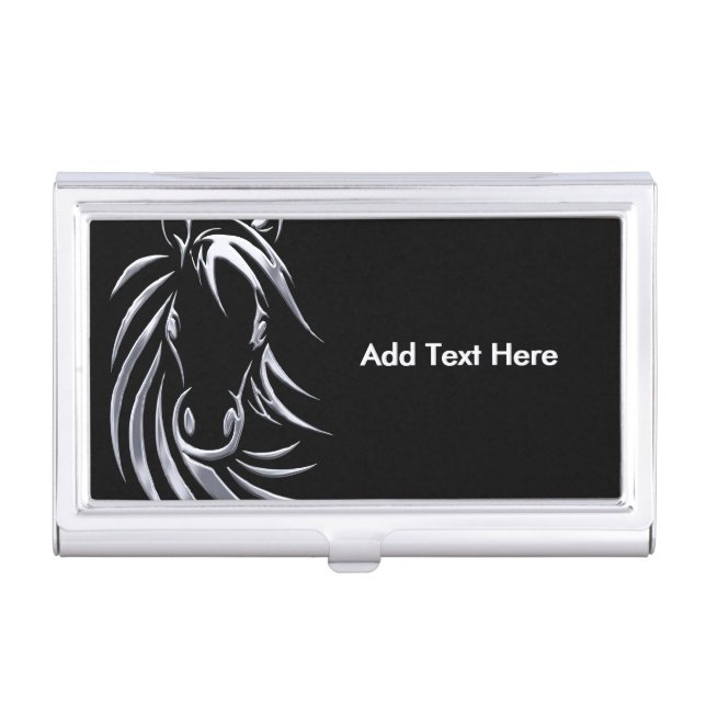 Silver Horse Head Personalized Business Card Case (Front)