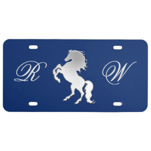 Silver Horse Monogram License Plate