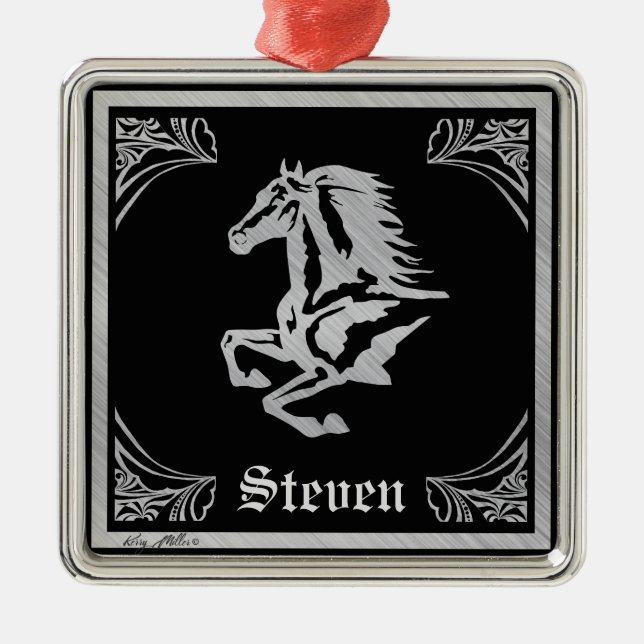 SILVER HORSE SILHOUETTE METAL ORNAMENT (Front)