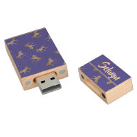 Silver horses on blue wood flash drive
