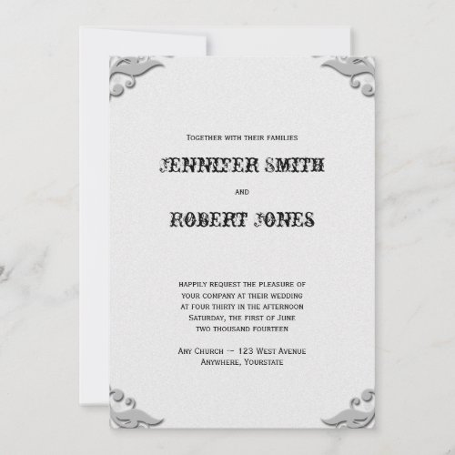 Silver Horseshoe on White Wedding Invitation