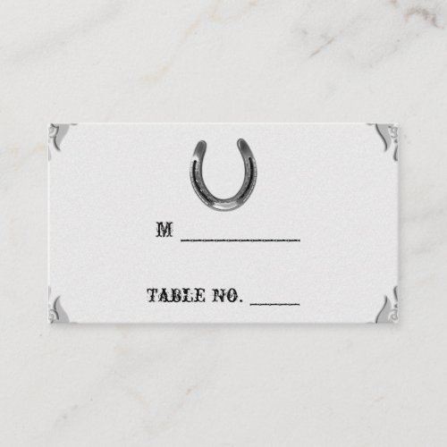 Silver Horseshoe on White Wedding Place Cards Business Card Template