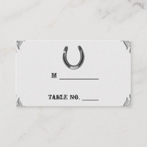 Customizable Silver Horseshoe on White Wedding Place Cards Business Card Template