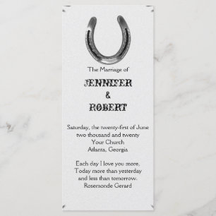 Silver Horseshoe on White Wedding Program