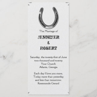 Silver Horseshoe on White Wedding Program