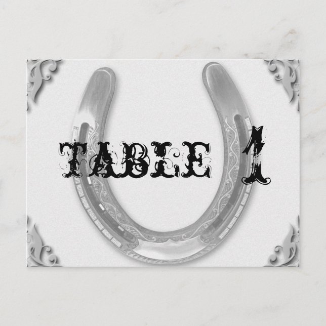 Silver Horseshoe on White Wedding Table Number (Front)