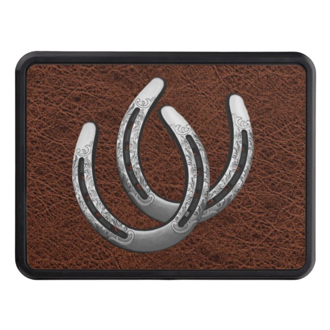 Silver Horseshoes Simulated Leather Trailer Hitch Tow Hitch Cover (Front)