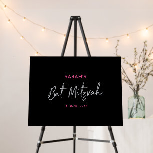Silver, Hot Pink & Black Bat Mitzvah Party Sign