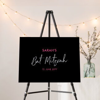 Silver, Hot Pink & Black Bat Mitzvah Party Sign