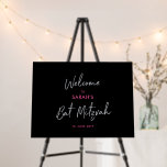 Silver, Hot Pink & Black Bat Mitzvah Welcome Sign<br><div class="desc">Welcome your guest with this modern Bat Mitzvah welcome sign. This sign features brush script "Welcome to Bat Mitzvah" in silver,  hot pink & black color theme. You can customize the name and the date. Matching invitations and party supplies are available at my shop BaraBomDesign.</div>