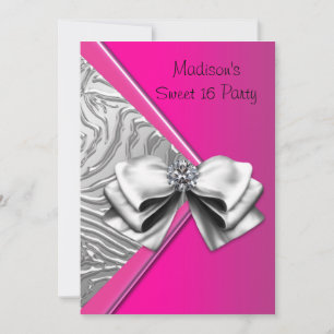 Silver Hot Pink Zebra Sweet 16 Party Invitation