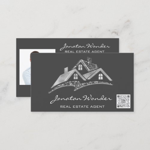 Silver House Social Media Logo Real Estate Agent   Business Card