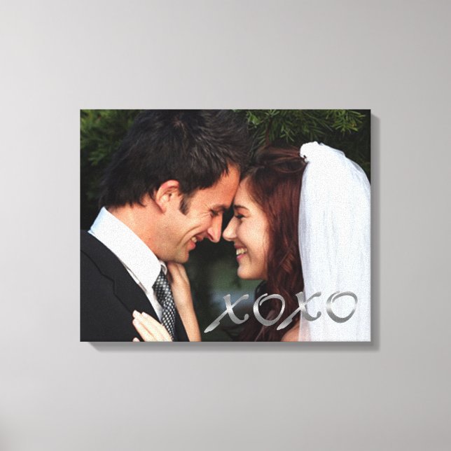 Silver Hugs and Kisses Wedding Photo Canvas Print (Front)