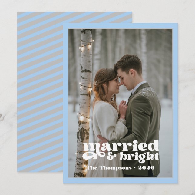 Silver & Ice Blue Newlyweds Christmas Holiday Card (Front/Back)