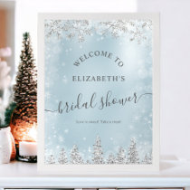 Silver ice blue snow pine welcome bridal shower poster