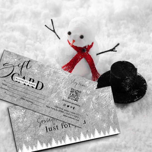 Silver ice Gray snowflakes pine Gift Card (#snowflakes  #icegray #winter #winterwonderland #grayandwhite #zazzlemade #script #christmas)