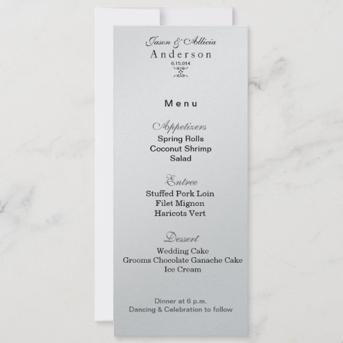 Silver Ice Menu Card for Weddings  Galas