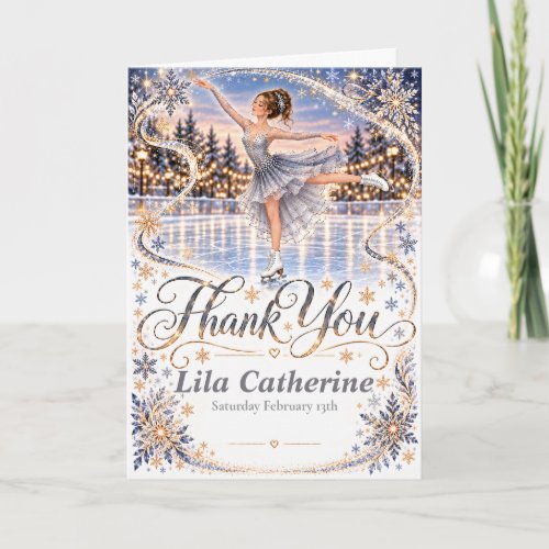 Silver Ice Skating Birthday Thank You Card