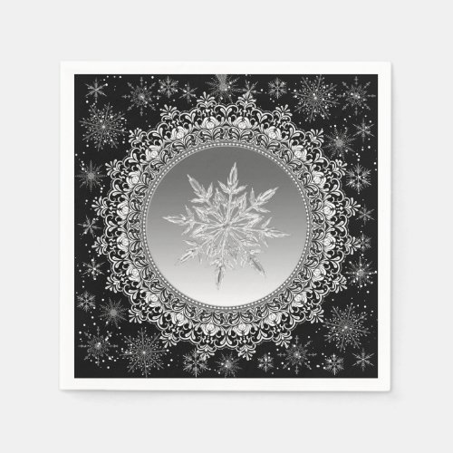 Silver Ice Snowflake Paper Napkins