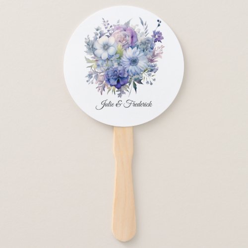 Silver Icy Blue and Lilac Floral Wedding Hand Fan