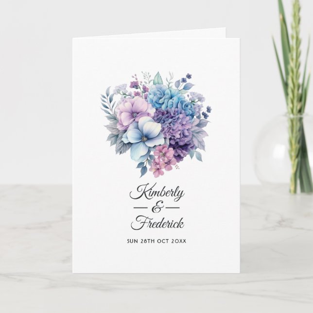 Silver, Icy Blue and Lilac Floral Wedding Program (Front)