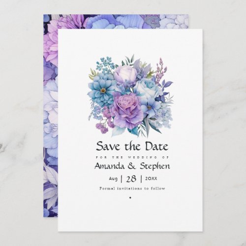 Silver Icy Blue and Lilac Floral Wedding Save The Date