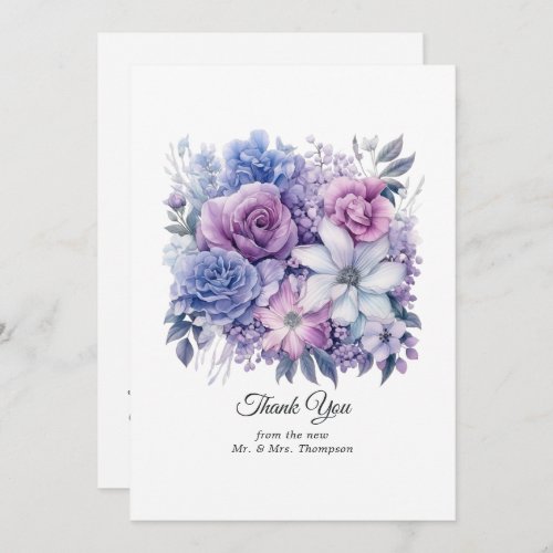 Silver Icy Blue and Lilac Floral Wedding Thank You Card