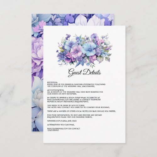 Silver Icy Blue and Lilac Wedding Guest Details Enclosure Card