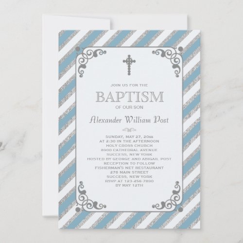 Silver Impression Blue Religious Invitation