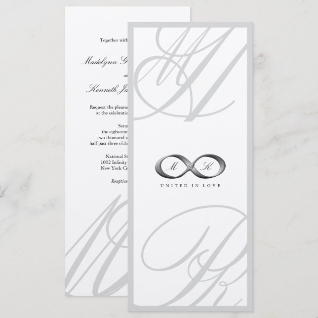 Silver Infinity Hand Clasp Wedding Invite 2 (Front/Back)