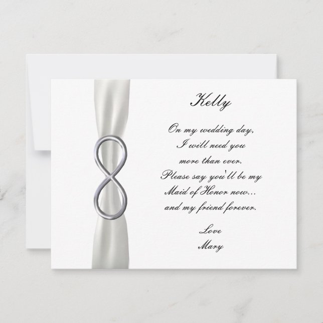 Silver Infinity White Wedding Maid Of Honor Card (Front)
