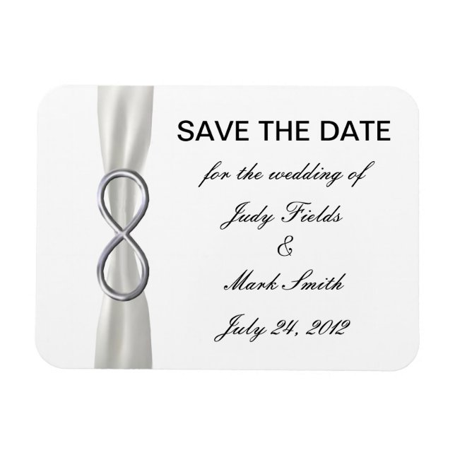 Silver Infinity White Wedding Save The Date Magnet (Horizontal)