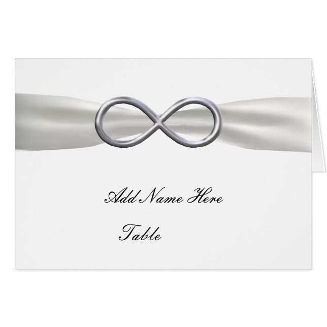 Silver Infinity White Wedding Table Place Card (Front Horizontal)
