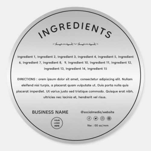 Silver Ingredient Direction With Logo Label