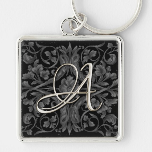 Silver Initial Black Renaissance Keychain (Front)