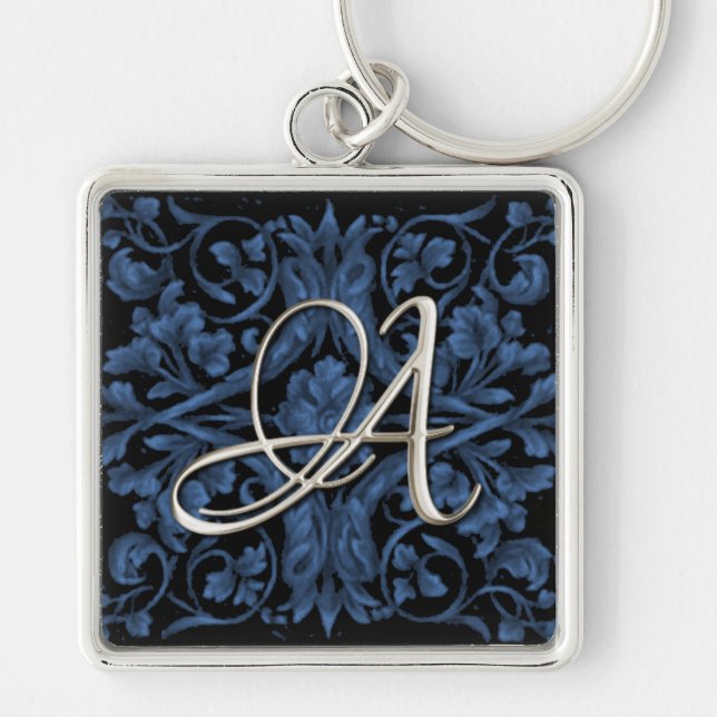 Silver Initial Blue Renaissance Keychain (Front)