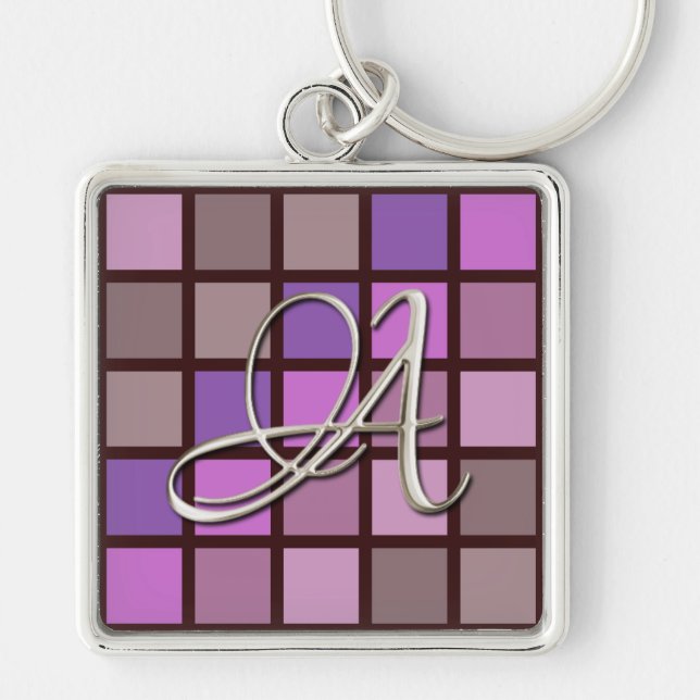 Silver Initial Color Block Keychain (Front)